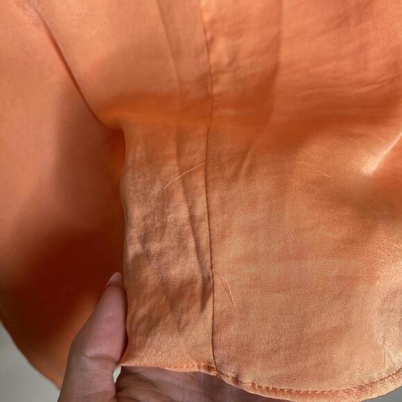 1. State Orange Satin Soft Tank Top Smocked Straps V-Neck Pullover Medium - Picture 11 of 11